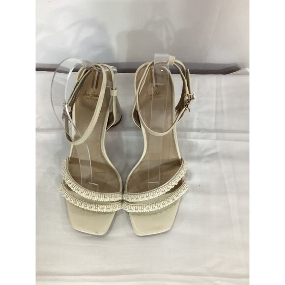 Sam Edelman White 'Kia' Beads Linen / Faux Leather Sandal Size 8.5 - Picture 2 of 5